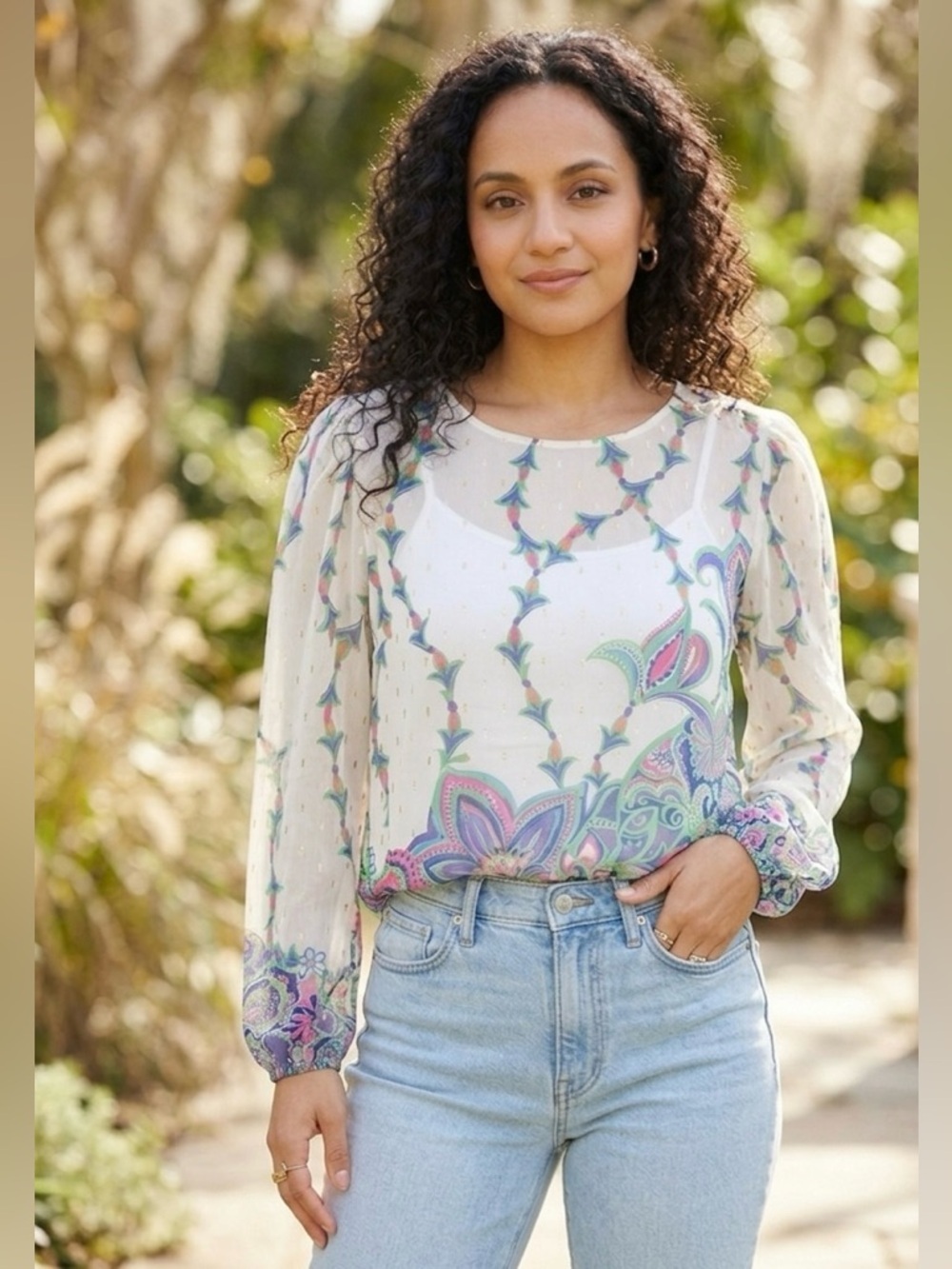 Lilly Pulitzer Miriam Top Sheer Metallic Blouse Multi NWT Size S $178